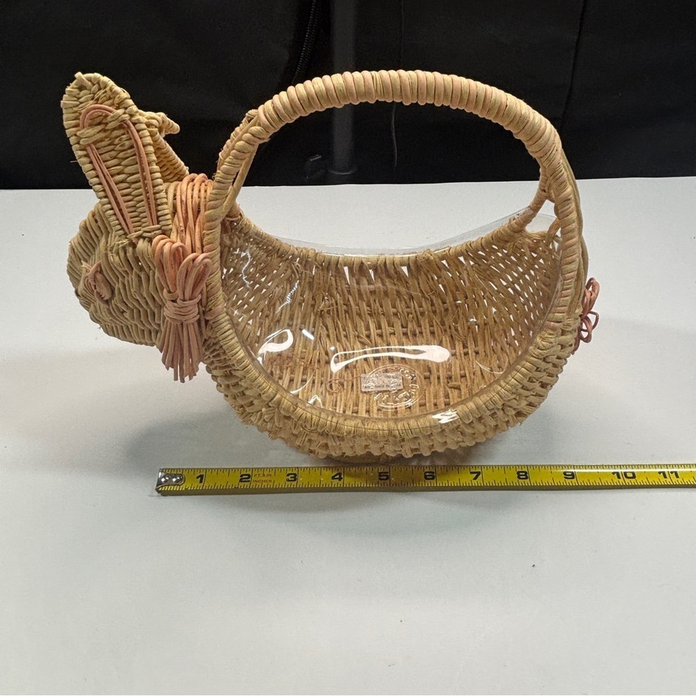 Bunny Rabbit Shaped Wicker Basket Easter Spring Home Decor Liner Vintage - Picture 8 of 10
